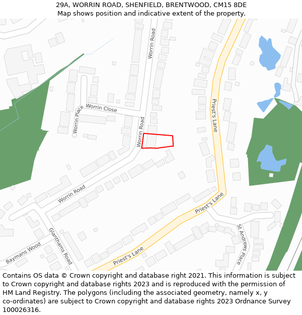29A, WORRIN ROAD, SHENFIELD, BRENTWOOD, CM15 8DE: Location map and indicative extent of plot