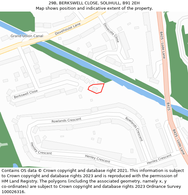 29B, BERKSWELL CLOSE, SOLIHULL, B91 2EH: Location map and indicative extent of plot