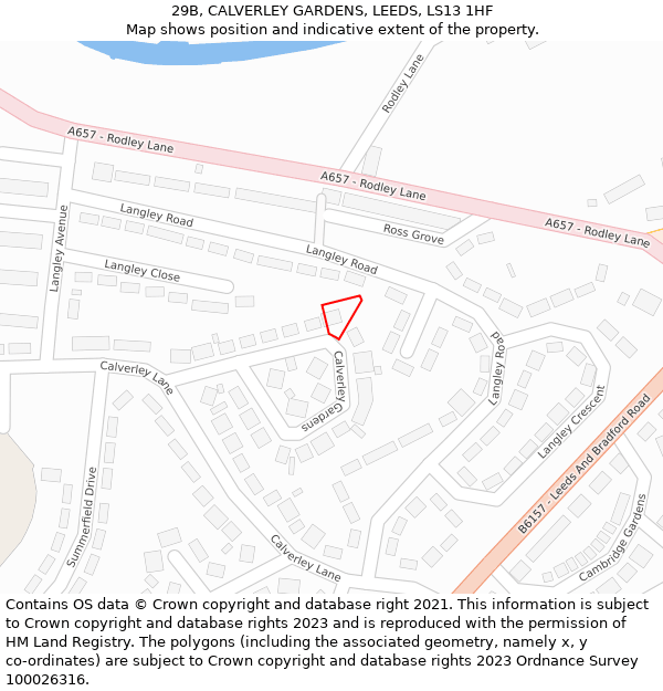 29B, CALVERLEY GARDENS, LEEDS, LS13 1HF: Location map and indicative extent of plot