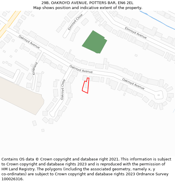 29B, OAKROYD AVENUE, POTTERS BAR, EN6 2EL: Location map and indicative extent of plot