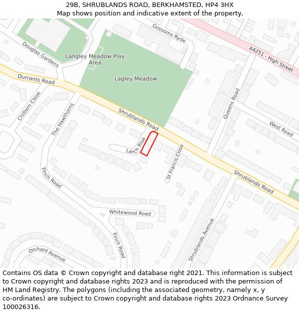 29B, SHRUBLANDS ROAD, BERKHAMSTED, HP4 3HX: Location map and indicative extent of plot