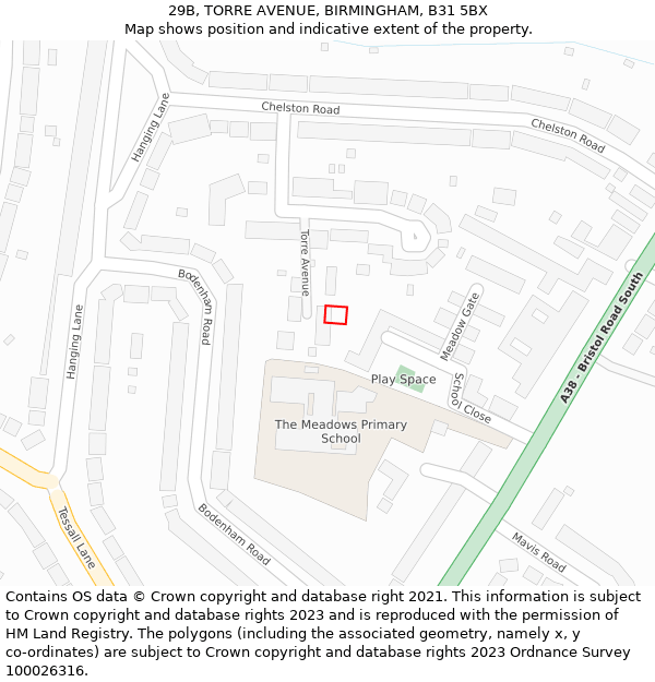 29B, TORRE AVENUE, BIRMINGHAM, B31 5BX: Location map and indicative extent of plot