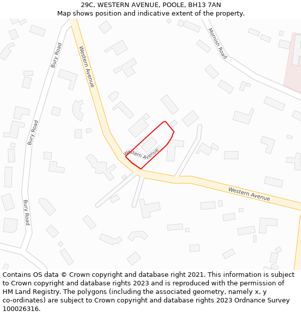29C, WESTERN AVENUE, POOLE, BH13 7AN: Location map and indicative extent of plot