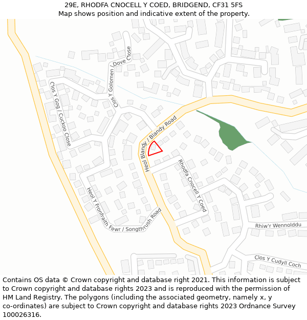 29E, RHODFA CNOCELL Y COED, BRIDGEND, CF31 5FS: Location map and indicative extent of plot