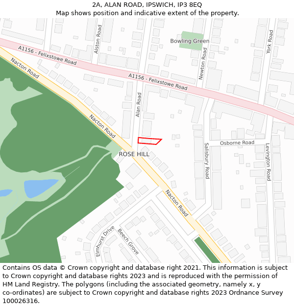 2A, ALAN ROAD, IPSWICH, IP3 8EQ: Location map and indicative extent of plot