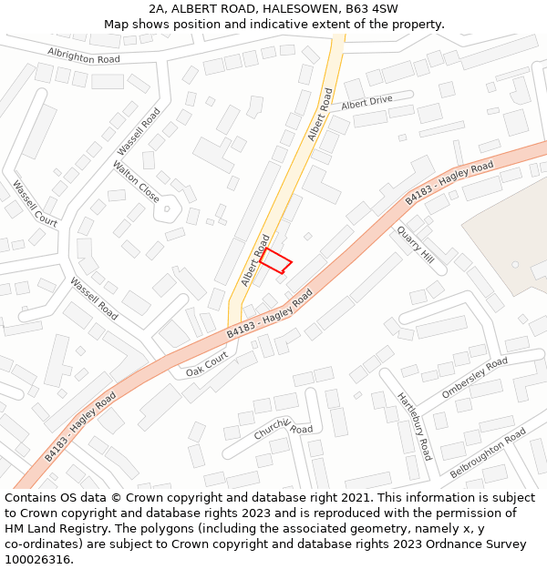 2A, ALBERT ROAD, HALESOWEN, B63 4SW: Location map and indicative extent of plot