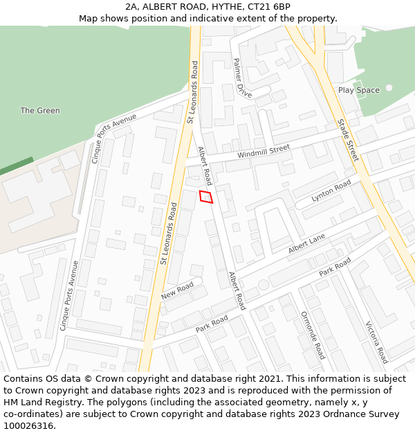 2A, ALBERT ROAD, HYTHE, CT21 6BP: Location map and indicative extent of plot