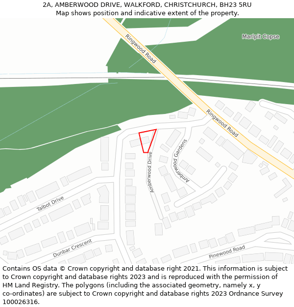 2A, AMBERWOOD DRIVE, WALKFORD, CHRISTCHURCH, BH23 5RU: Location map and indicative extent of plot