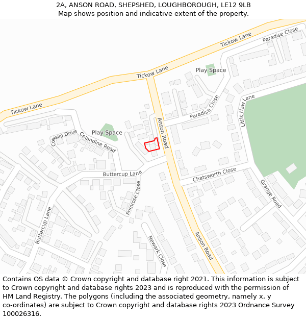 2A, ANSON ROAD, SHEPSHED, LOUGHBOROUGH, LE12 9LB: Location map and indicative extent of plot
