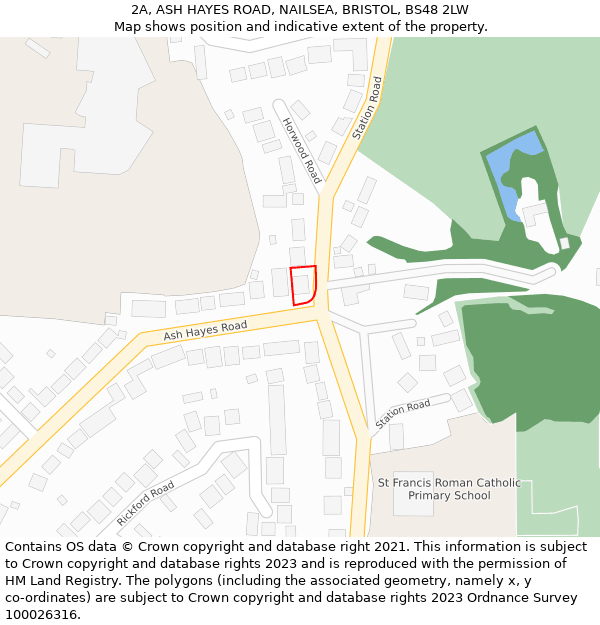 2A, ASH HAYES ROAD, NAILSEA, BRISTOL, BS48 2LW: Location map and indicative extent of plot