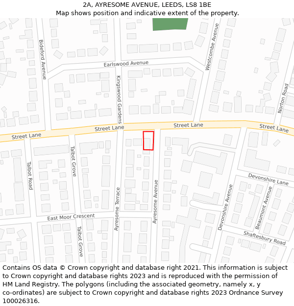 2A, AYRESOME AVENUE, LEEDS, LS8 1BE: Location map and indicative extent of plot