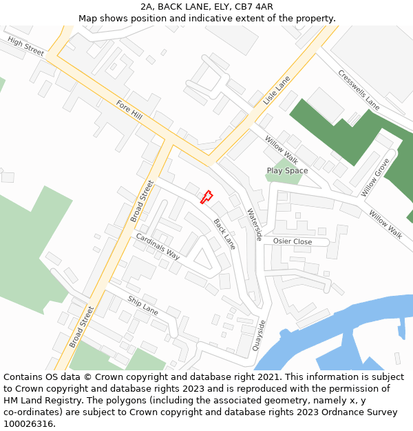 2A, BACK LANE, ELY, CB7 4AR: Location map and indicative extent of plot