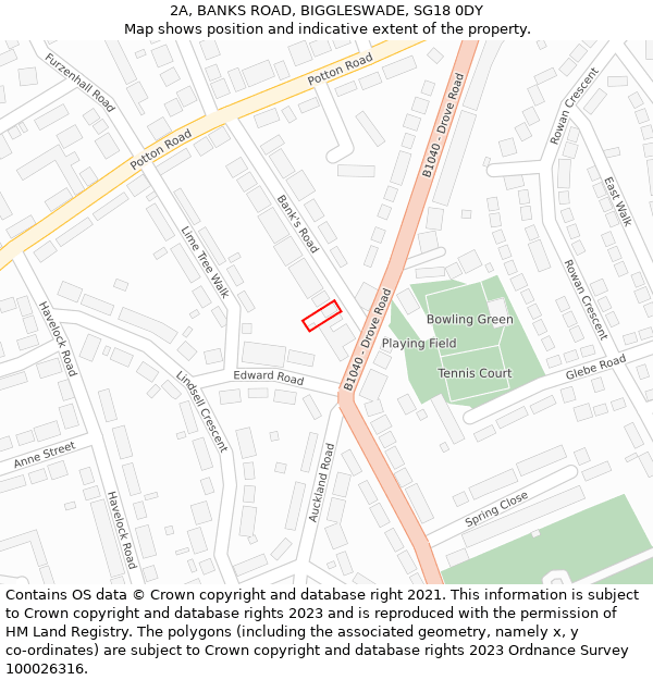 2A, BANKS ROAD, BIGGLESWADE, SG18 0DY: Location map and indicative extent of plot