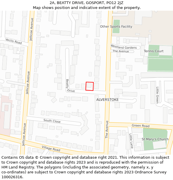 2A, BEATTY DRIVE, GOSPORT, PO12 2JZ: Location map and indicative extent of plot