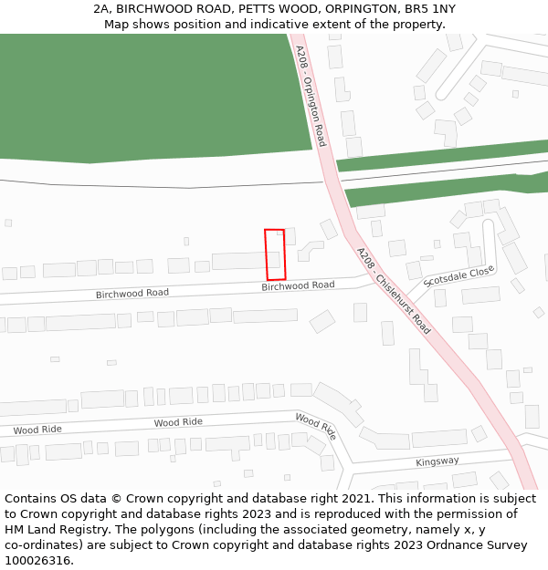 2A, BIRCHWOOD ROAD, PETTS WOOD, ORPINGTON, BR5 1NY: Location map and indicative extent of plot