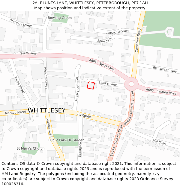 2A, BLUNTS LANE, WHITTLESEY, PETERBOROUGH, PE7 1AH: Location map and indicative extent of plot