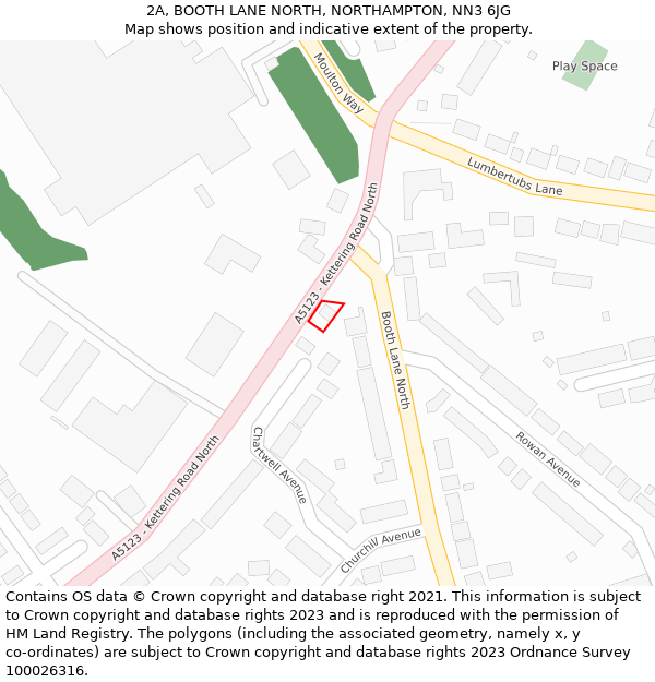 2A, BOOTH LANE NORTH, NORTHAMPTON, NN3 6JG: Location map and indicative extent of plot