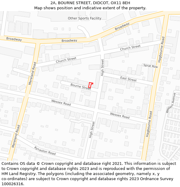 2A, BOURNE STREET, DIDCOT, OX11 8EH: Location map and indicative extent of plot