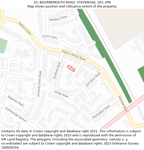 2A, BOURNEMOUTH ROAD, STEVENAGE, SG1 2PN: Location map and indicative extent of plot