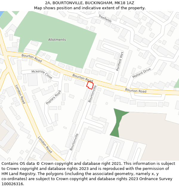 2A, BOURTONVILLE, BUCKINGHAM, MK18 1AZ: Location map and indicative extent of plot