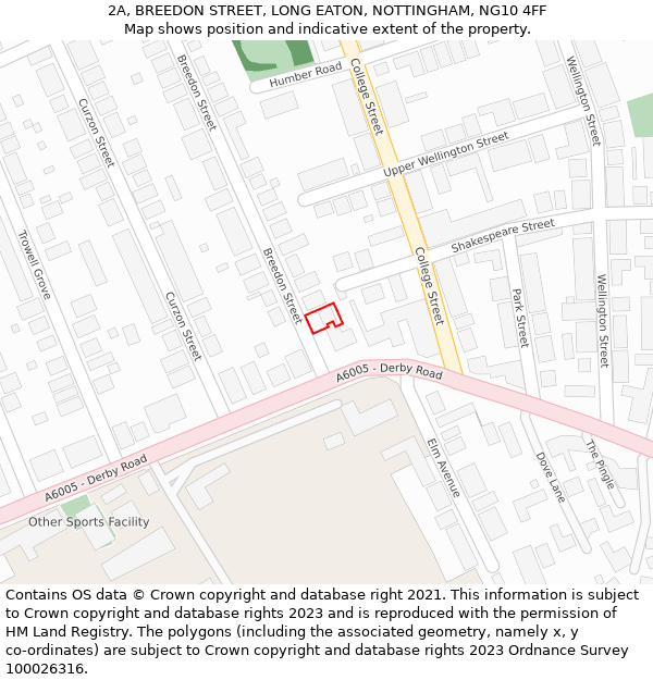 2A, BREEDON STREET, LONG EATON, NOTTINGHAM, NG10 4FF: Location map and indicative extent of plot