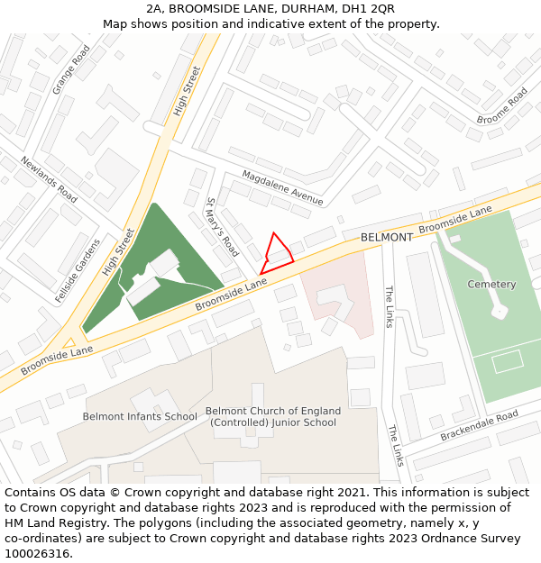 2A, BROOMSIDE LANE, DURHAM, DH1 2QR: Location map and indicative extent of plot