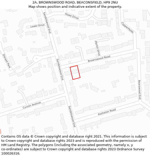 2A, BROWNSWOOD ROAD, BEACONSFIELD, HP9 2NU: Location map and indicative extent of plot