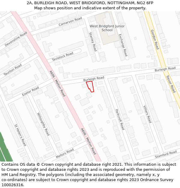 2A, BURLEIGH ROAD, WEST BRIDGFORD, NOTTINGHAM, NG2 6FP: Location map and indicative extent of plot