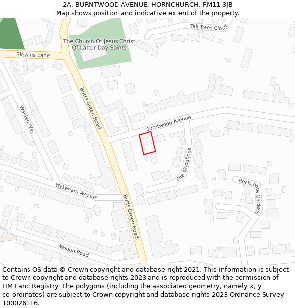 2A, BURNTWOOD AVENUE, HORNCHURCH, RM11 3JB: Location map and indicative extent of plot