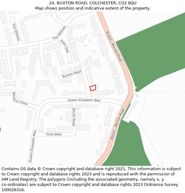 2A, BUXTON ROAD, COLCHESTER, CO2 8QU: Location map and indicative extent of plot