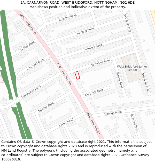 2A, CARNARVON ROAD, WEST BRIDGFORD, NOTTINGHAM, NG2 6DE: Location map and indicative extent of plot