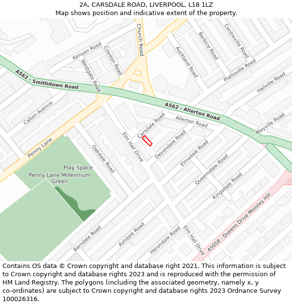 2A, CARSDALE ROAD, LIVERPOOL, L18 1LZ: Location map and indicative extent of plot