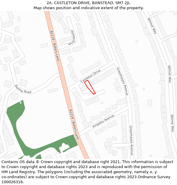 2A, CASTLETON DRIVE, BANSTEAD, SM7 2JL: Location map and indicative extent of plot