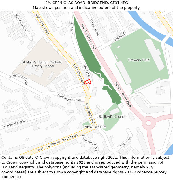 2A, CEFN GLAS ROAD, BRIDGEND, CF31 4PG: Location map and indicative extent of plot