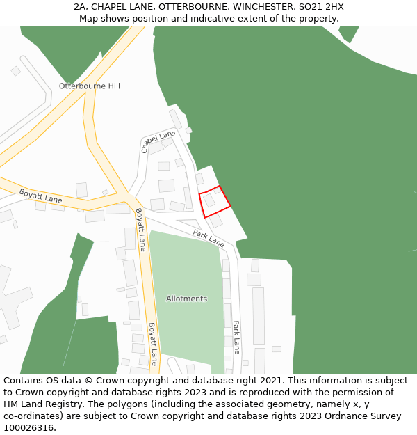 2A, CHAPEL LANE, OTTERBOURNE, WINCHESTER, SO21 2HX: Location map and indicative extent of plot