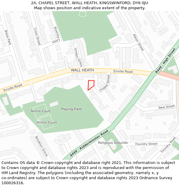 2A, CHAPEL STREET, WALL HEATH, KINGSWINFORD, DY6 0JU: Location map and indicative extent of plot