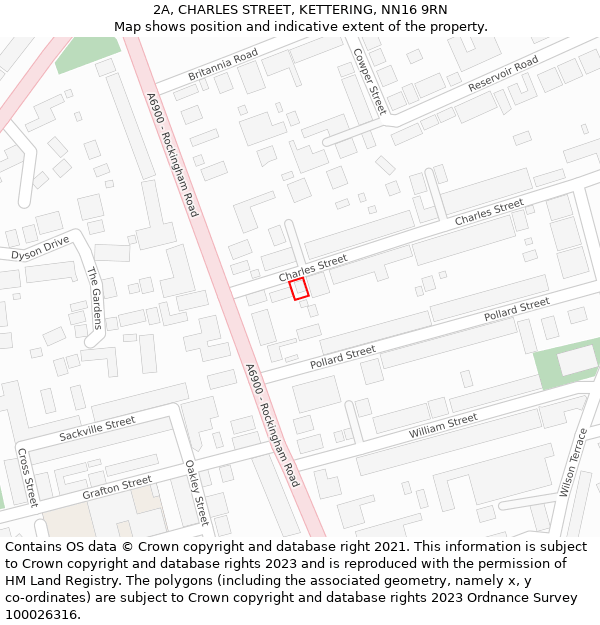 2A, CHARLES STREET, KETTERING, NN16 9RN: Location map and indicative extent of plot