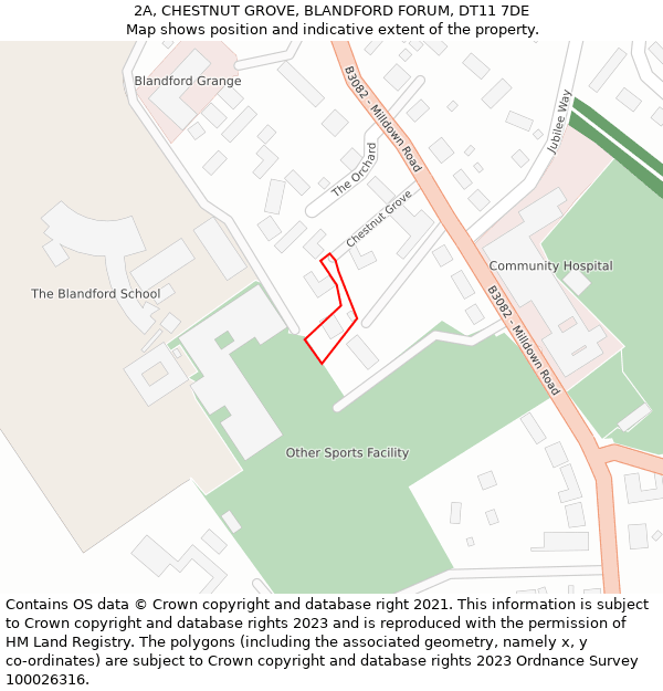 2A, CHESTNUT GROVE, BLANDFORD FORUM, DT11 7DE: Location map and indicative extent of plot