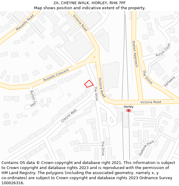 2A, CHEYNE WALK, HORLEY, RH6 7PF: Location map and indicative extent of plot