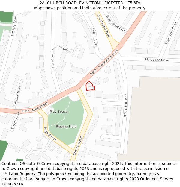 2A, CHURCH ROAD, EVINGTON, LEICESTER, LE5 6FA: Location map and indicative extent of plot