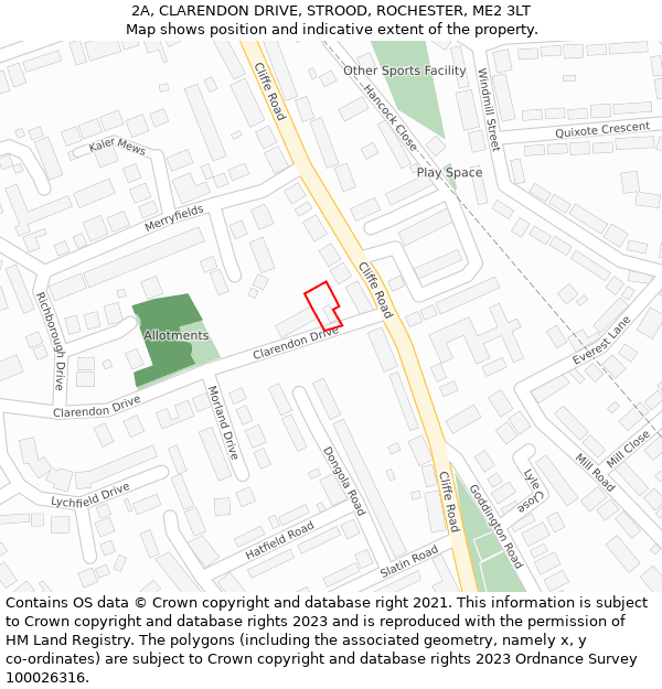 2A, CLARENDON DRIVE, STROOD, ROCHESTER, ME2 3LT: Location map and indicative extent of plot