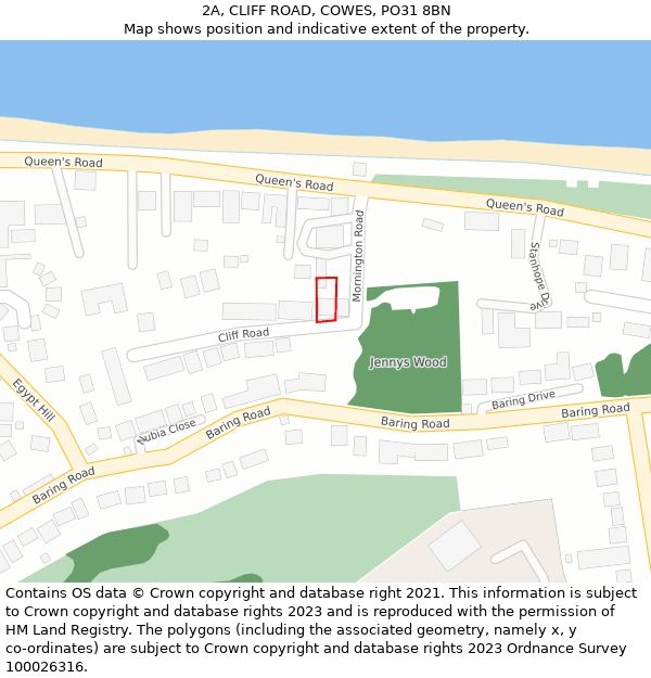 2A, CLIFF ROAD, COWES, PO31 8BN: Location map and indicative extent of plot