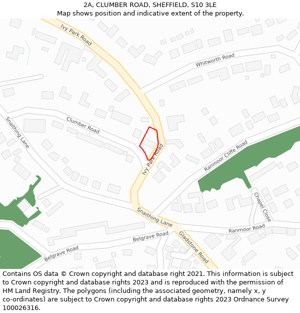 2A, CLUMBER ROAD, SHEFFIELD, S10 3LE: Location map and indicative extent of plot