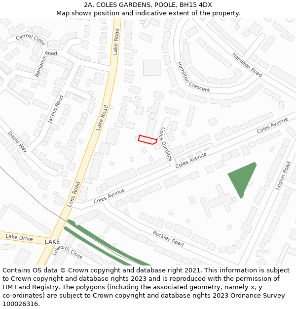 2A, COLES GARDENS, POOLE, BH15 4DX: Location map and indicative extent of plot