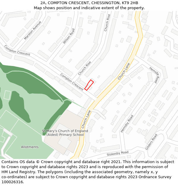 2A, COMPTON CRESCENT, CHESSINGTON, KT9 2HB: Location map and indicative extent of plot