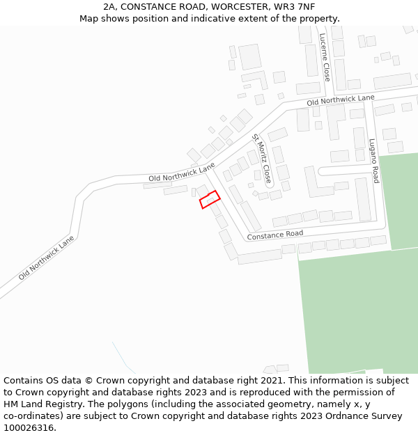 2A, CONSTANCE ROAD, WORCESTER, WR3 7NF: Location map and indicative extent of plot