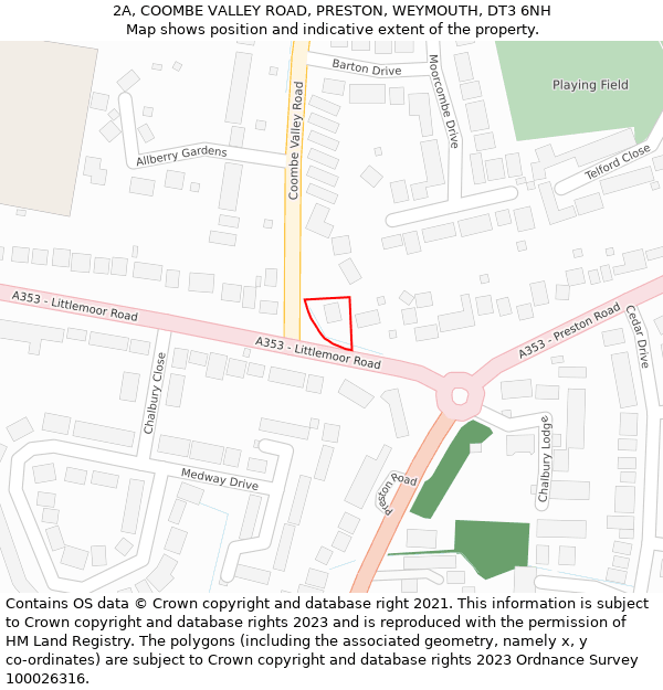 2A, COOMBE VALLEY ROAD, PRESTON, WEYMOUTH, DT3 6NH: Location map and indicative extent of plot