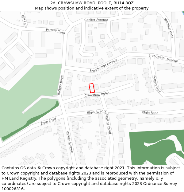 2A, CRAWSHAW ROAD, POOLE, BH14 8QZ: Location map and indicative extent of plot