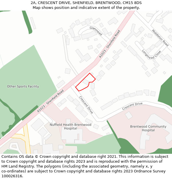2A, CRESCENT DRIVE, SHENFIELD, BRENTWOOD, CM15 8DS: Location map and indicative extent of plot