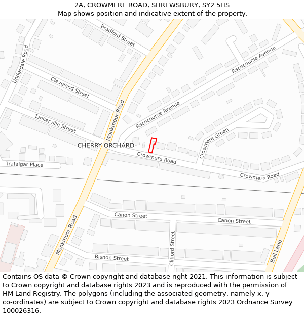 2A, CROWMERE ROAD, SHREWSBURY, SY2 5HS: Location map and indicative extent of plot